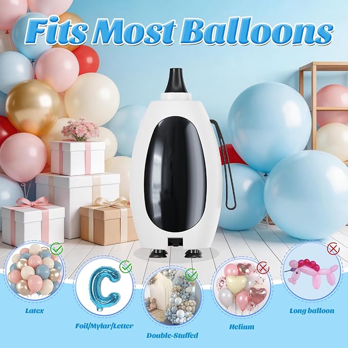Balloon Pump Electric, Portable Balloon Inflator Air Pump Balloons Blower Machine with 6 Different Nozzles for Party Balloons Decorations Inflator Deflator for Inflatables Pool Floats Air Beds