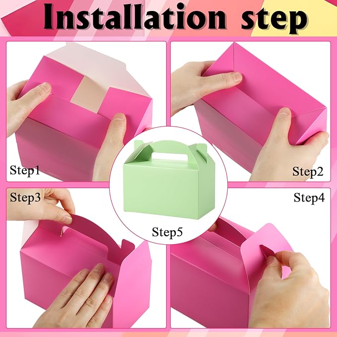 Skyygemm 24 Pcs Graduation Party Favor Gable Boxes Colorful Paper Treat Goodie Candy Cake Gift Box for Summer Birthday Wedding Party Decorations, 6 x 3.5 x 3.5 Inch(Hot Pink)