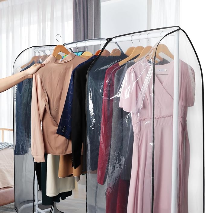 Zilink Clear Garment Rack Cover 6Ft Transparent Clothes Rack Cover Waterproof Clothing Rack Cover with 2 Durable Zippers for Garment Rack (72"L x 20"W x 60"H, Rack Not Included)