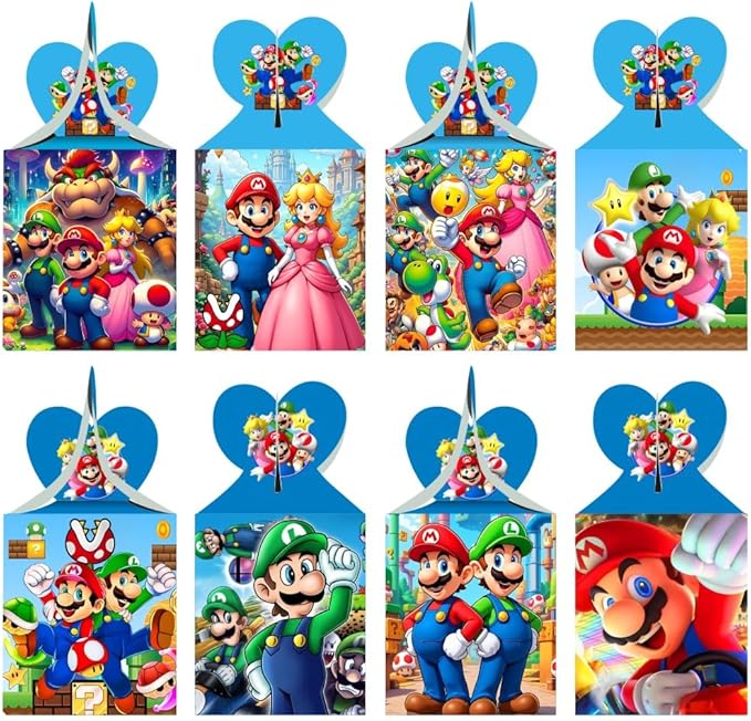 VAESCOL 12pcs Mario Party Gift Candy Boxes Goodie Boxes, Mario Party Supplies for Kids Birthday Decorations