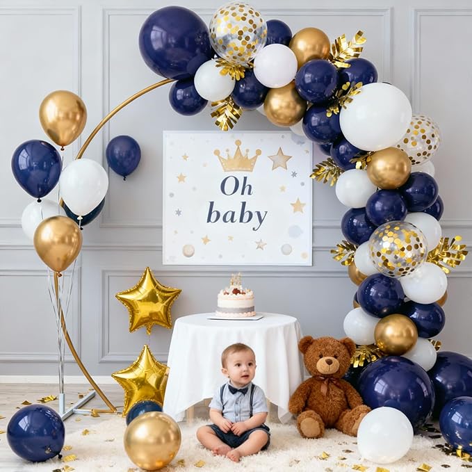 Navy Blue Gold Balloons Arch Kit,White and Gold Confetti Balloons Arch,Navy Blue Balloons for Birthday Graduation Ceremony Anniversary Party Decorations