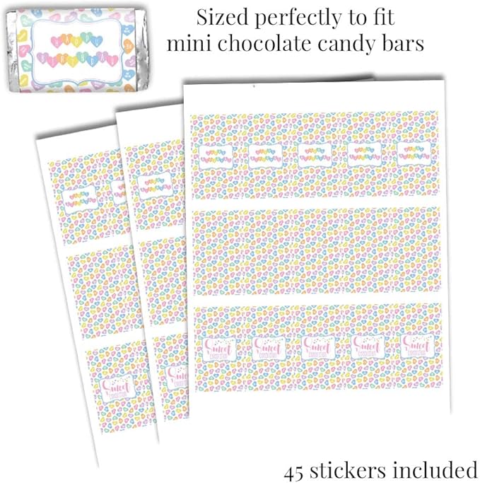 Amanda Creation Valentine Pastel Candy Heart Birthday Party Sticker Bundle Kit - 429 pieces! Includes 2" Circle Stickers for Favors, Mini Candy Bar Wrappers & Round Candy Kiss Stickers