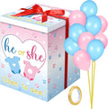 Hungdao Gender Reveal Balloon Box with Ribbon and 10 Pink and Blue Balloons Gender Reveal Games He or She Open to See for Party Decoration 12"x12"x16"(Cloth)