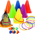 Win SPORTS 3 in 1 Carnival Outdoor Games Combo Set, Soft Plastic Cones Cornhole Bean Bags Ring Toss Games,for Kids Adults Indoor Outdoor Birthday Party Lawn Games Supplies (26 Pieces
