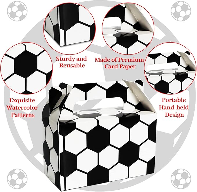 Tevxj 12 Pack Soccer Party Favor Boxes Soccer Treat Candy Snack Bags Party Favors Sports Football Team Goodies Gift Boxes for Boys Happy Birthday Baby Shower Decorations Supplies 6 x 3 x 3.5 Inches