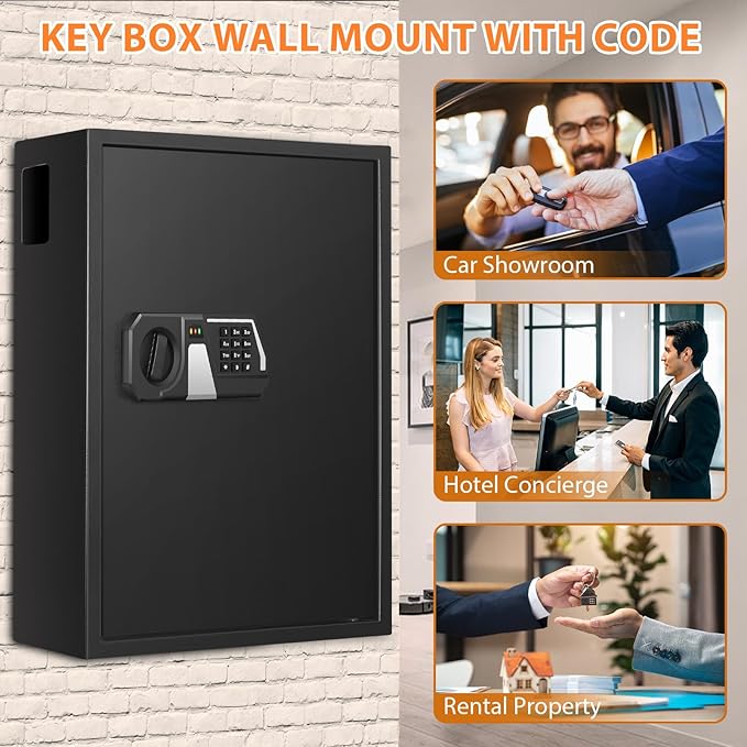 Nebakne 200 Keys Fireproof Key Safe with Hook Plates and Key Tags, Anti-Theft Key Lock Box Wall Mount with Combination Lock, Heavy Duty Key Box Key Cabinet Key Organizer for Home Office Garage