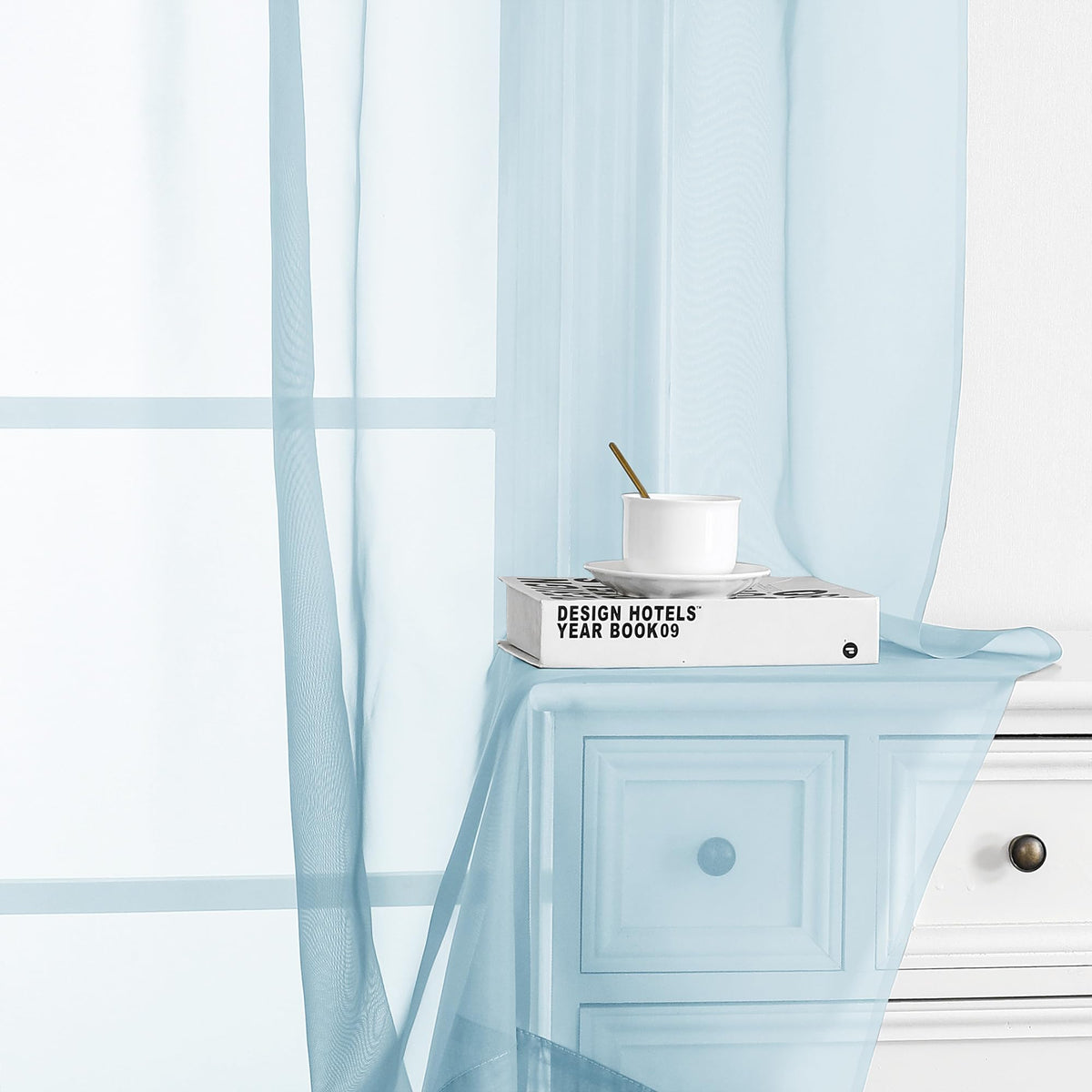 Sheer Sky Blue Tier Curtains 24 Inch Length (2 Count)