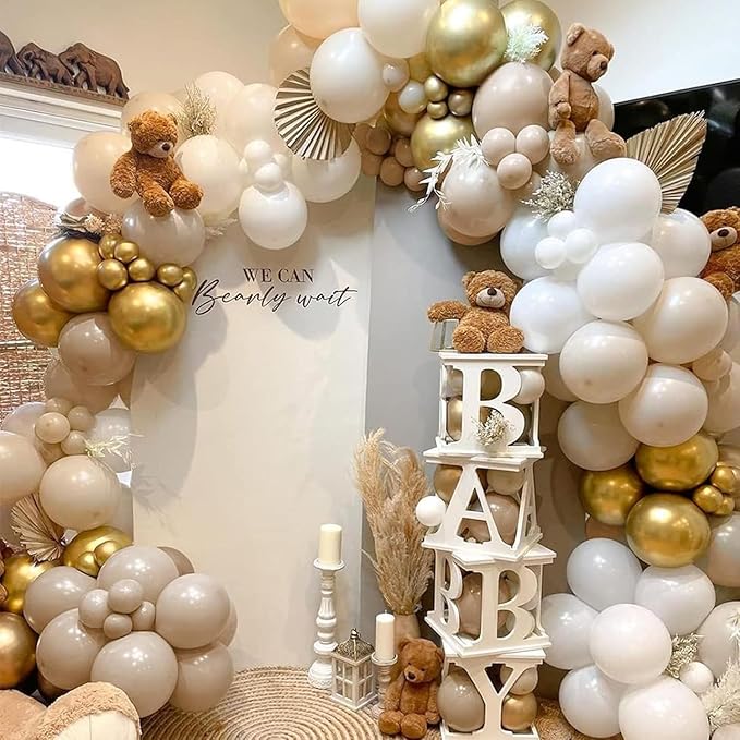 Sand White Gold Balloon Arch Kit, White Beige Chrome Gold Balloons Cream Balloons Metallic Gold Balloon for Boho Neutral Wedding Bridal Shower Birthday New Year Decorations.