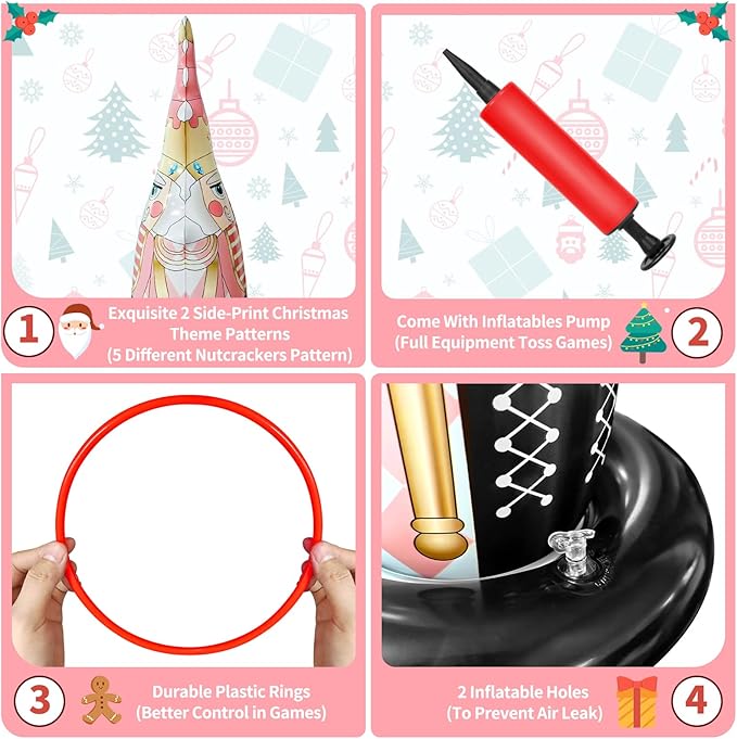Christmas Ring Toss Games for Family Kids Party 5 Pack Inflatable Nutcrackers Toss Game Adults for Indoor Outdoor Garden Toys Gifts Holiday Decorations