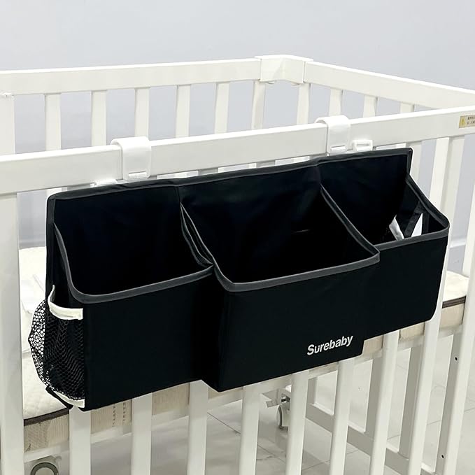 Hanging Baby Diaper Caddy, Single Sheet Dispensing Caddy Organizer Holder For Baby Crib, Nursery Organization Diaper Stacker Storage - Black