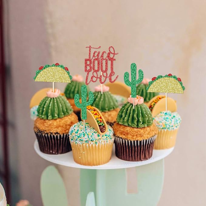 Taco Bout Love Cupcake Toppers Mexican Taco Cupcake Toppers for Mexican Fiesta Taco Themed Bridal Shower Bachelorette Wedding Birthday Party Cake Decorations - 24 pcs