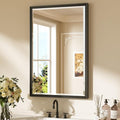 Keonjinn 24" x 36" Black Bathroom Mirror, Brushed Black Framed Mirror for Wall, Beveled Tempered Glass, Decorative Wide Frame, Rustproof, Rectangular Bathroom Vanity Mirrors with Square Corner