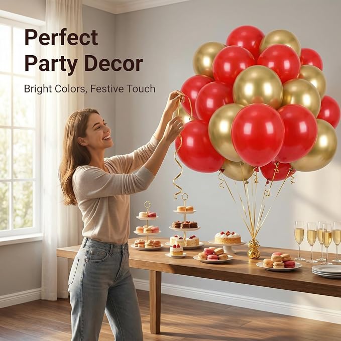 Red and Gold Balloons,70 Pack 12 inch Metallic Gold and Helium Matte Red Balloons for Valentine's Day Wedding Birthday Engagements Anniversary Party Decorations