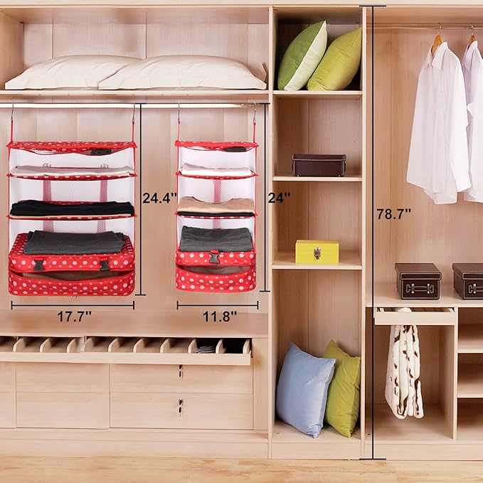 TABITORA Portable Hanging Travel Shelves Bag Packing Cube Organizer Suitcase Storage Large Capacity