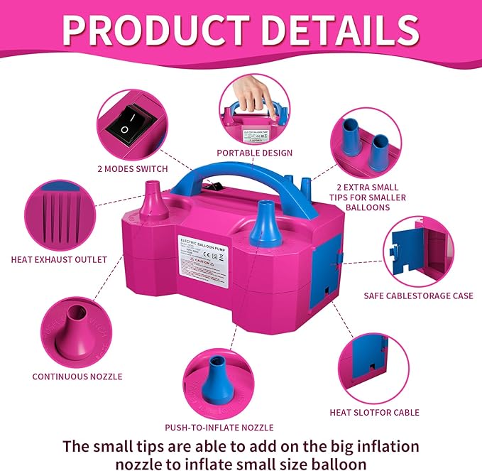 SINBEE Balloon Pump Electric Party Decorations - Electric Balloon Pump for Balloon Arch Kit, Portable Dual Nozzle Balloon Inflator