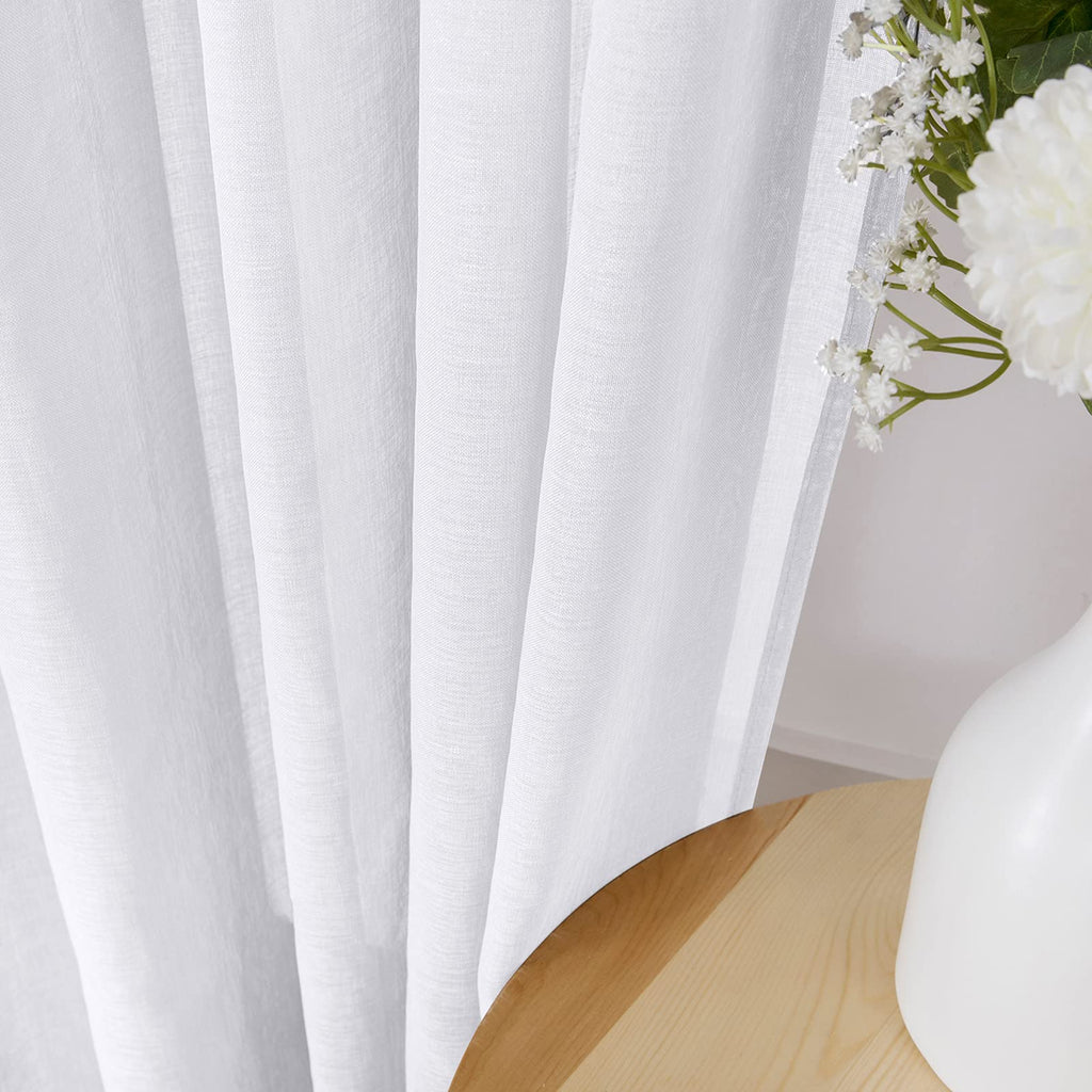 Short Sheer Curtains Linen Textured Living Room Curtain Sheers Light Filtering Rod Pocket Voile Curtains for Bedroom