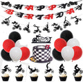 60 Pieces Dirt Bike Party Decoration Supplies - Banner, Cake Cupcake Topper for Motocross Themed Birthday - Man or Boy Riding Room Wall Decoration Motorcycle