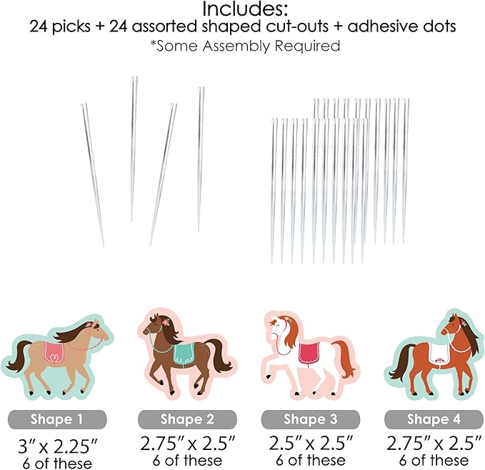 Big Dot of Happiness Run Wild Horses - Dessert Cupcake Toppers - Pony Birthday Party Clear Treat Picks - Set of 24