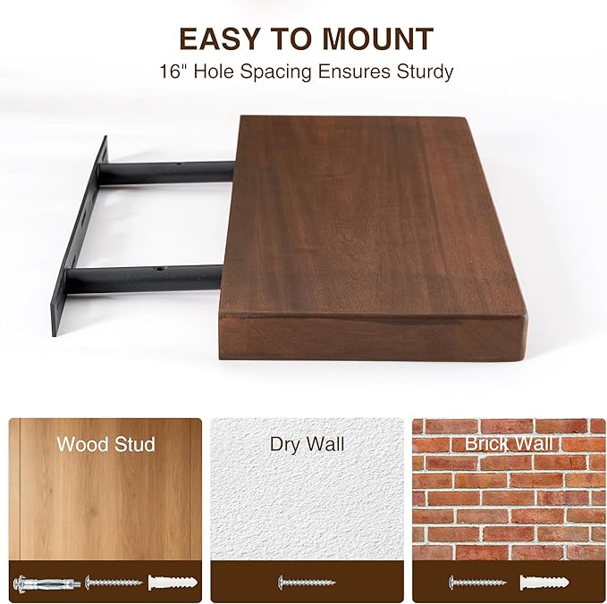 18 Inch Floating Shelves, Solid Wood Wall Shelves, 8 Inch Deep Floating Shelf – for Bathroom, Bedroom, Living Room, Kitchen, Home Decor & Storage, Heavy-Duty Wooden Shelf Wall-Mounted, Set of 2