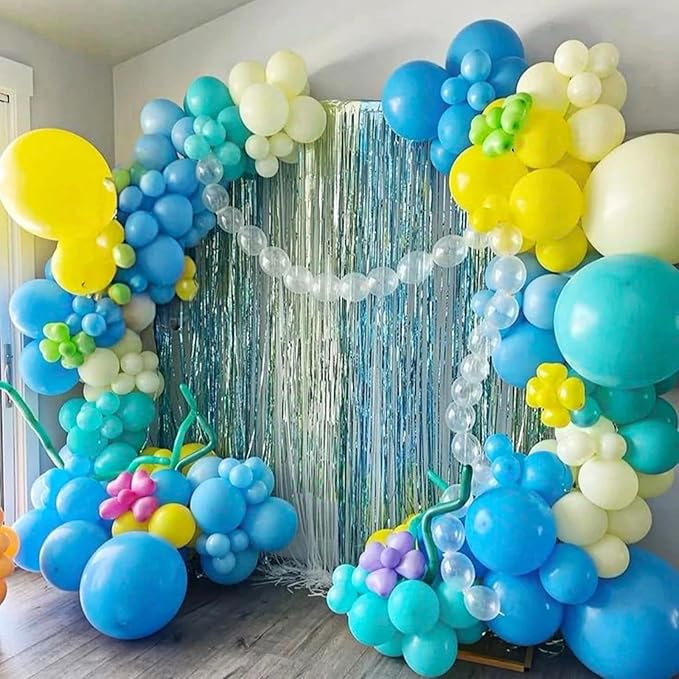HILAVO Blue Yellow Balloon, 60 PCS 12 Inch Sponge Theme Balloons Blue Yellow and White Balloons for Kids Cartoon Sponge Party Baby Shower Duck Birthday Party Decorations