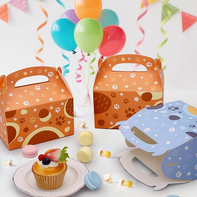 Beehaam 24 Pack Blue Dog Party Favor Treat Boxes, Cartoon Dog Paw Theme Gable Gift Bags, Large Candy Goodie Cake Snack Paper Bags for Happy Birthday Baby Shower Party Decorations Supplies