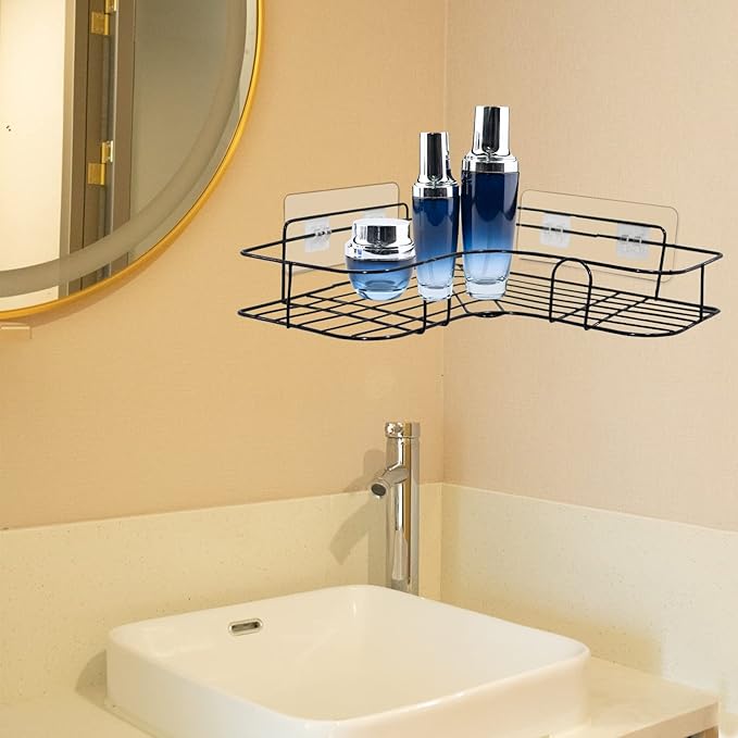 4 Pack Shower Caddy Adhesive for Replacement, Strong Transparent Adhesive for Shower Caddy Sticky Pads, No Drilling for Corner Shelf Basket, Bathroom Storage Shelves, Kitchen Racks and Soap Holder