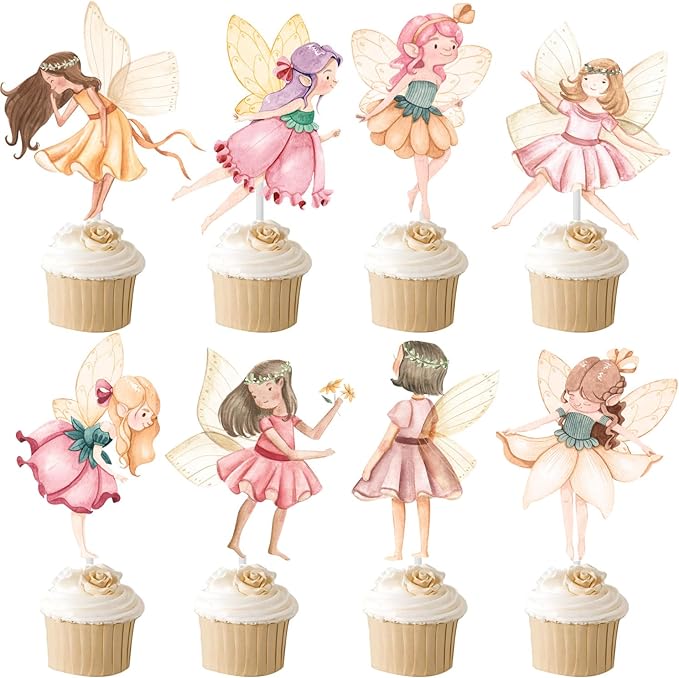 Fairy Cupcake Toppers Flower Fairy Party Cupcake Toppers 24Pcs Fairies Party Cake Picks Garden Birthday Party Decorations for Elves Theme Baby Shower Supplies