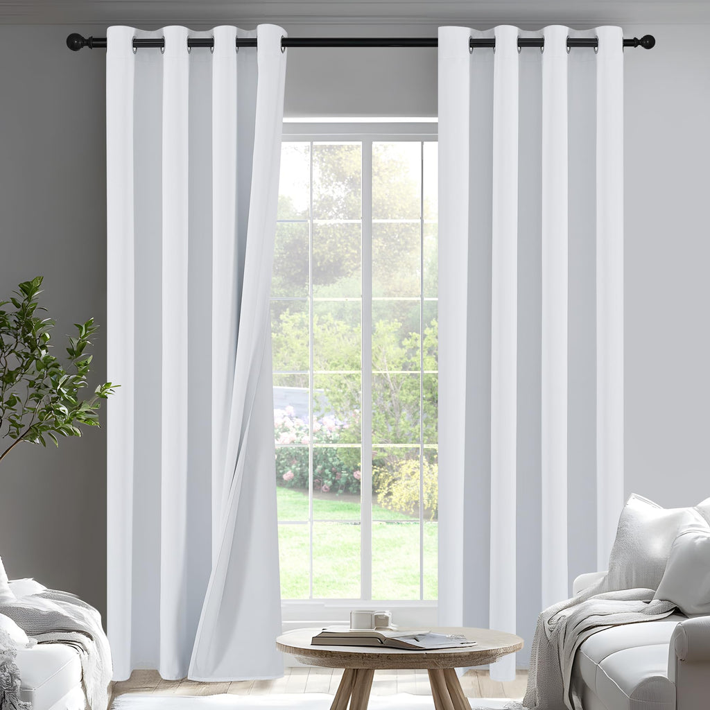 White 100% Blackout Curtains for Bedroom 80 inch Long 2 Pcs (2 Count)