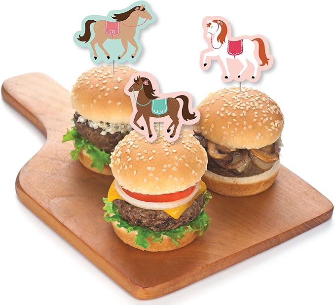 Big Dot of Happiness Run Wild Horses - Dessert Cupcake Toppers - Pony Birthday Party Clear Treat Picks - Set of 24