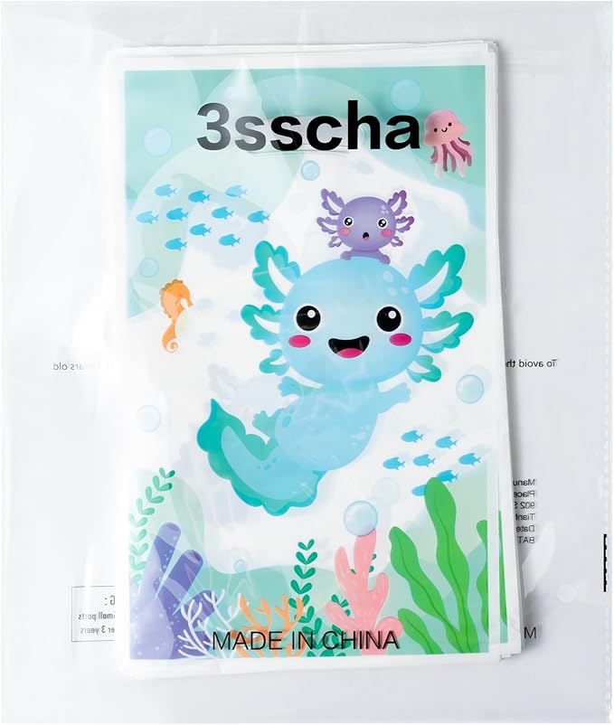 3sscha 50Pcs Blue Axolotl Party Favor Bags - Amphibian Themed Waterproof Goodie Bag with Die Cut Handles Reptile Animals Water Plants Plastic Gift Pack for Kids Birthday Baby Shower Decors Supplies