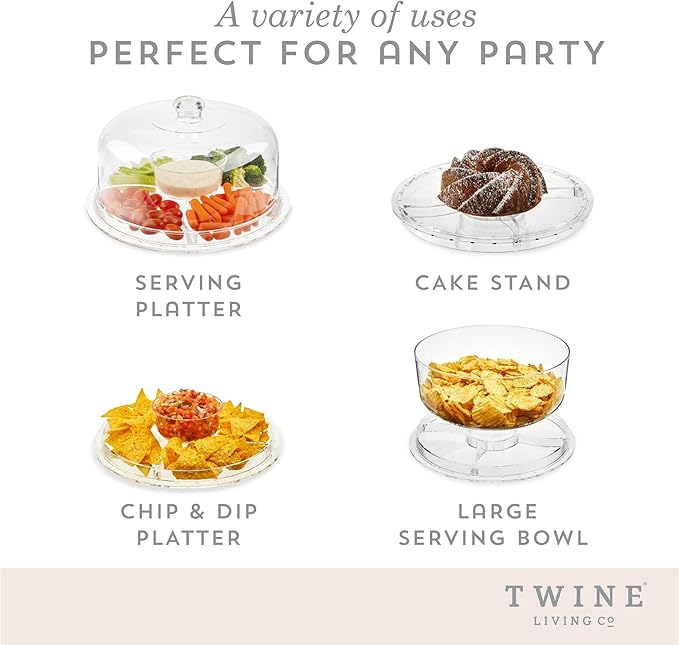 Twine Multi-Functional Acrylic Server with Bundt Cake Mold, Dessert Serving Platter Set, Cake Pan, Cake Stand, Clear Acrylic, Silicone, 4-Piece Set