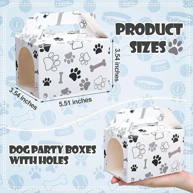 Gilprop 24 Pcs Dog House Party Favor Box Dog House Shaped Treat Gift Boxes with Holes Paw Bone Candy Goodie Cases for Puppy Pet Adoption Pet Birthday Shower Decoration(Not Include Stuffed Animals)