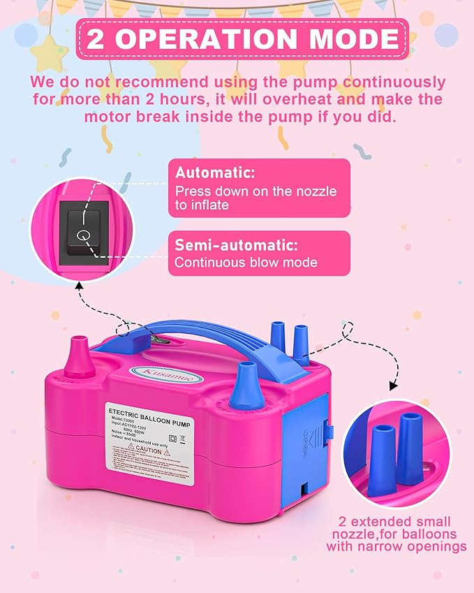 Electric Balloon Pump, Balloon Inflator Machine for Balloons at Home,Quick Inflation Dual Nozzle Balloon Blower Portable Air Balloon Pump Balloons Inflator for Kids Party Decoration (Rose Red)