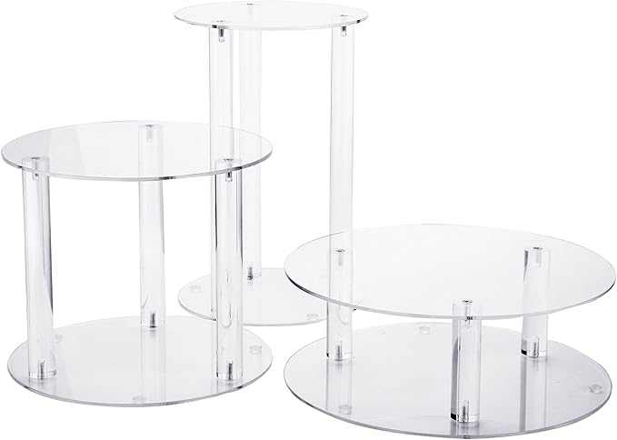 Jusalpha 3 Tier Large Acrylic Glass Round Wedding Cake Stand, Food Display Stand, Cupcake Stand, Dessert Display Platter WCS02 (3 tier with base tier)