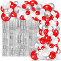 Red White Silver Balloon Garland Arch Kit, Red and White Metallic Silver Balloons Tinsel Foil Fringe Curtain for Wedding Birthday Engagement Graduation Valentines Party Decorations