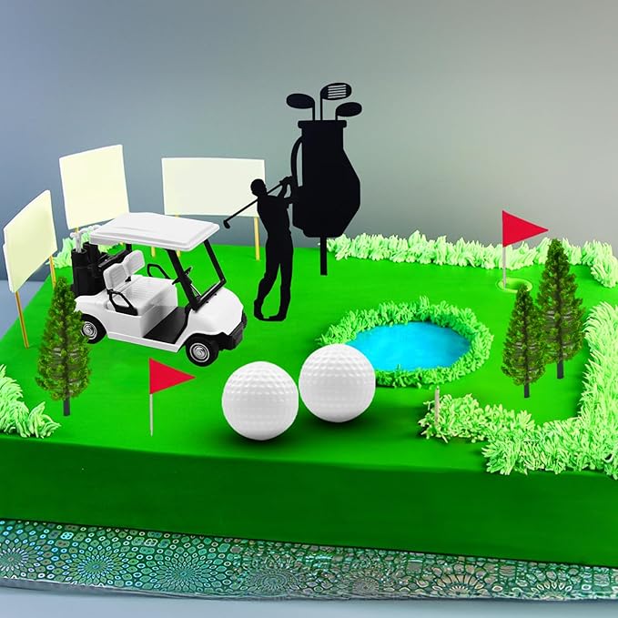 MEMOVAN 2026 New Golf Cake Decorations Golf Birthday Cake Toppers Mini Golf Cart Toy Golf Theme Cake Decorations with Cart Flag Golf Ball Green Tree for Golf Theme Party Supplies
