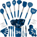 Silicone Kitchen Utensils Set 34 Pieces 450 °F Heat Resistant - Blue Cooking Utensils-Set for Nonstick Cookware - Silicone Spatulas Set, Stainless Steel Handle & Other Kitchen accessories