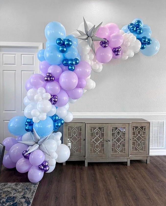 Blue Purple Balloons Garland Arch Kit, 124pcs Blue Purple Silver Snowflake Confetti Latex Balloons Arch for Birthday, Baby Shower, Winter Wonderland Snow Theme Party Decoration
