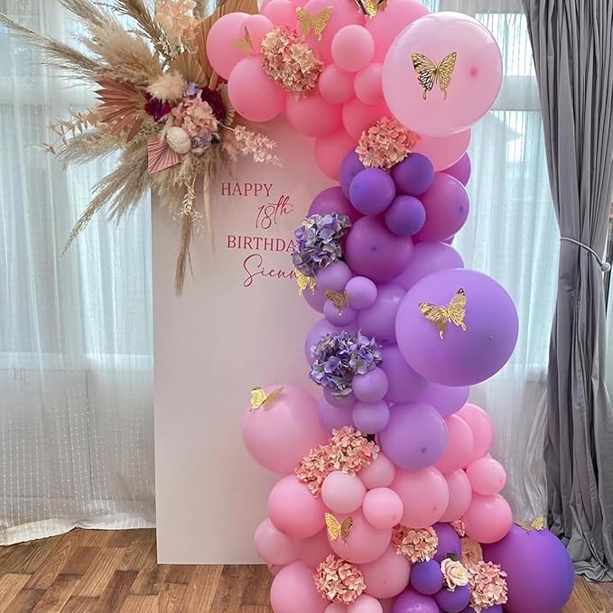 Pink and Purple Balloons, 131pcs Light Pink and Purple Balloons Garland Arch Kit with Different Sizes for Birthday Baby Shower Bridal Shower Wedding Party Decorations