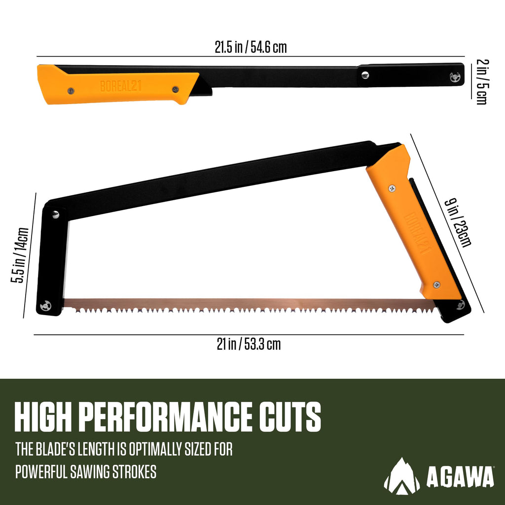 AGAWA - BOREAL21-21 Inch Folding Saw with All-Purpose Saw Blade - Camping Gear For Hiking, Fishing, Hunting, Bushcraft & Survival Kit (Black Frame/Yellow Handle)