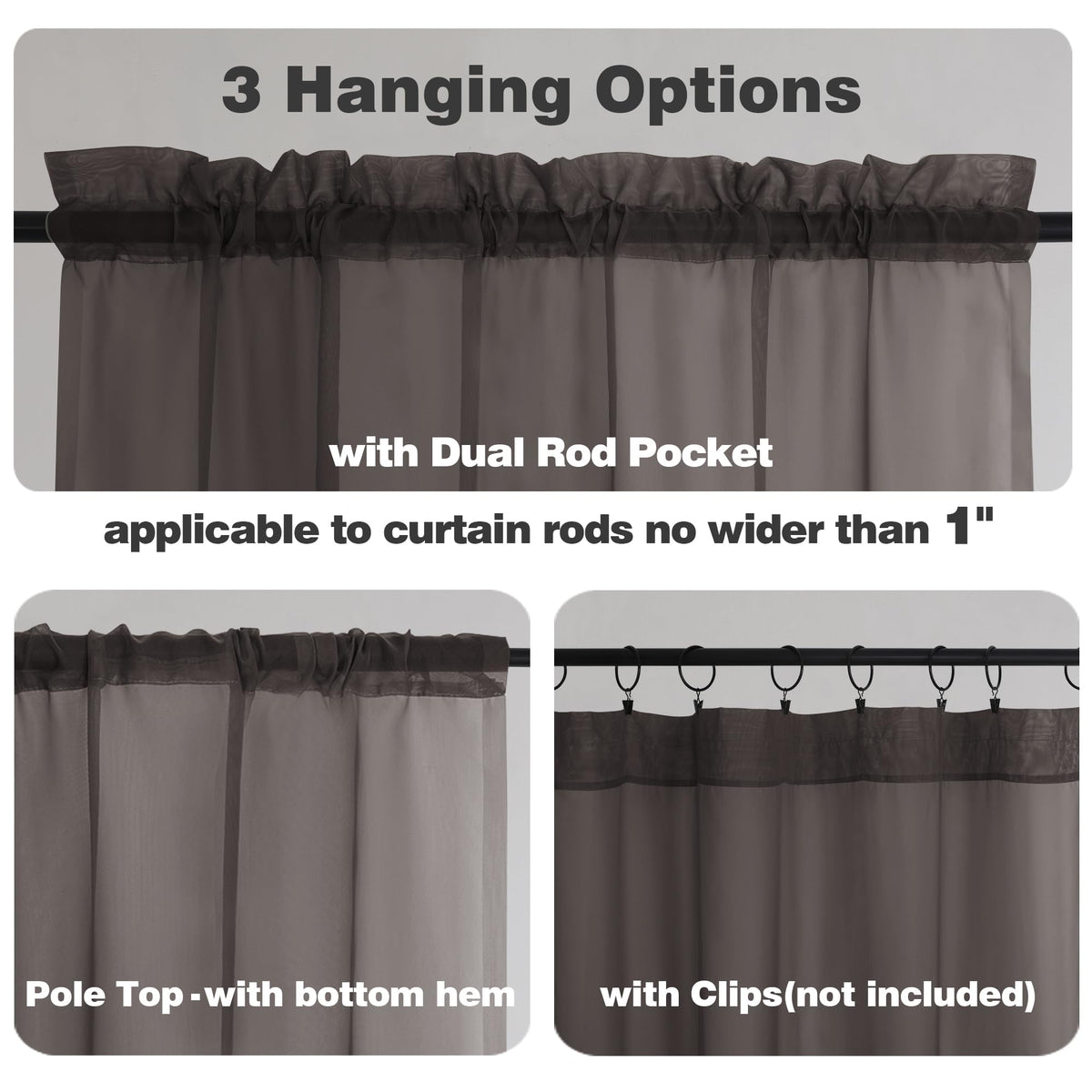Chocolate Brown Sheer Curtains 72 Inch Length 2 Panels (2 Count)