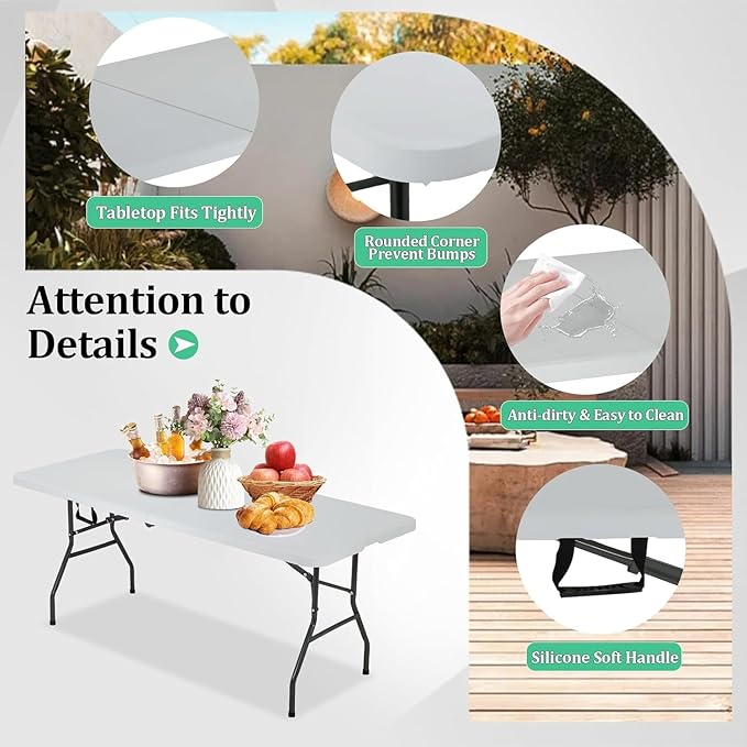 6Ft Folding Table, Portable Party Tables for Outdoor/Indoor, Heavy Duty Foldable Table 6 Foot Long, No Need Assembly Fold-in-Half Plastic Tables for Party, Event, Camping, Picnic (6ft, White)