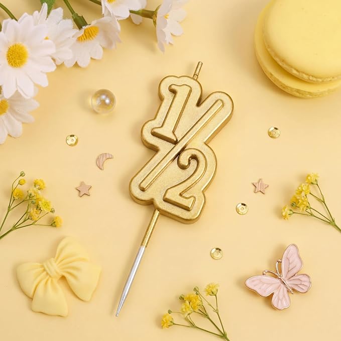 BBTO Half Birthday Candle 1/2 Year Old Cake Topper for Baby's Half Year Old Birthday Anniversary Celebration Party Decorations(Gold)