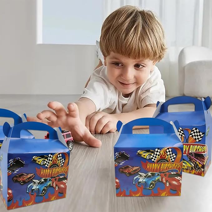 10PCS Hot Cars Theme Party Treat Boxs Goodies Candy Gift Bags for Party Favor Boxes with Handles Perfect for Birthday Party Wedding Christmas Baby Shower