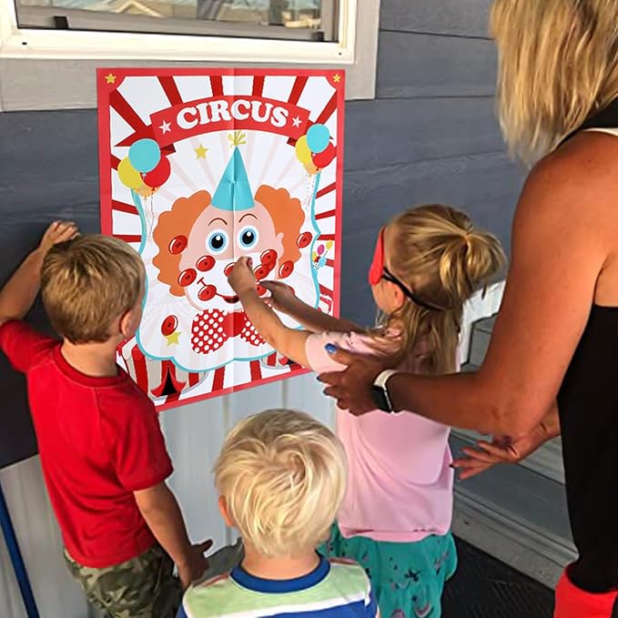 PARTYLOUD Pin The Nose on The Clown, Circus Party Games, Carnival Themed Party Games Toddlers Preschool Party Supplies Favors for Boys Girls Adults 35 Guests