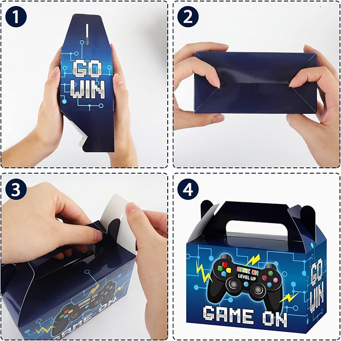 Tevxj 12 Pcs Video Game Bags Gamer Party Favors Treat Gift Boxes Gamer Candy Bags Gaming Party Favors Goody Boxes for Kids Boys Video Game Birthday Decorations Supplies 6 x 3 x 3.5 Inches（Blue）