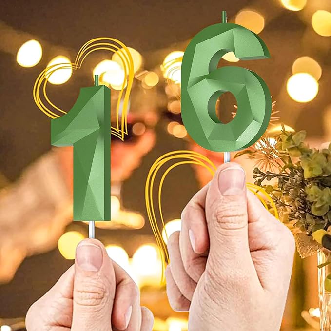 Number Birthday Candles(4 Candle Green) 3D Diamond Shape Number Happy Birthday Cake Candles for Birthday Party Wedding Decoration Reunions Theme Party