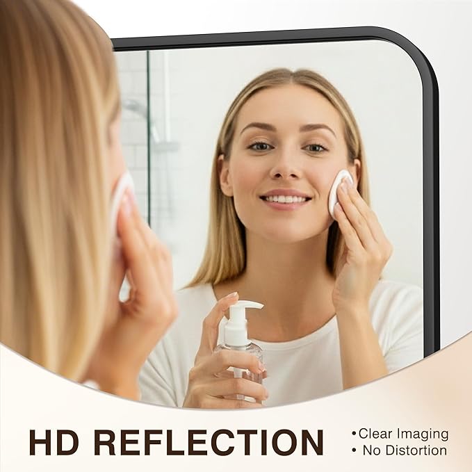 FICTOR Bathroom Mirror, 36"x24" Black Framed Vanity Mirror for Wall, Shatterproof &Anti-Rust Bathroom Mirrors for Over Sink, Bedroom, Living Room, Entryway, Vertical/Horizontal Mount