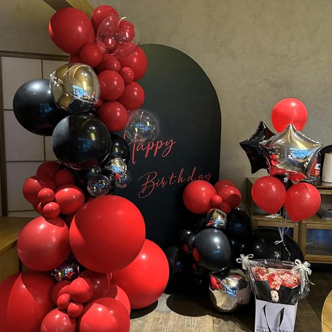 134Pcs Red Balloons Different Sizes 5 10 12 18 Inch Red Balloon Garland Arch Kit, Latex Balloons for Birthday Wedding Baby Shower Party Decorations.