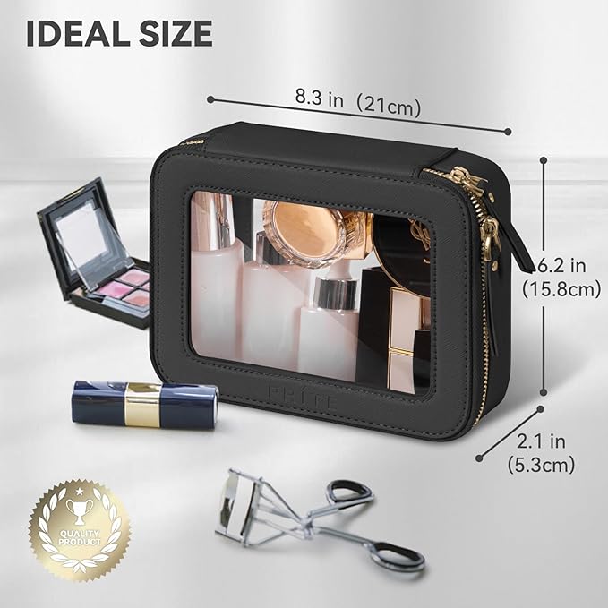 Prite Clear Makeup Bag Cosmetic Organizer Case Waterproof Travel Toiletry Bag Skincare Pouch with Golden Zipper(Black)